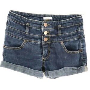 Cuffed dark-medium wash triple button jean shorts Size 12 stretch